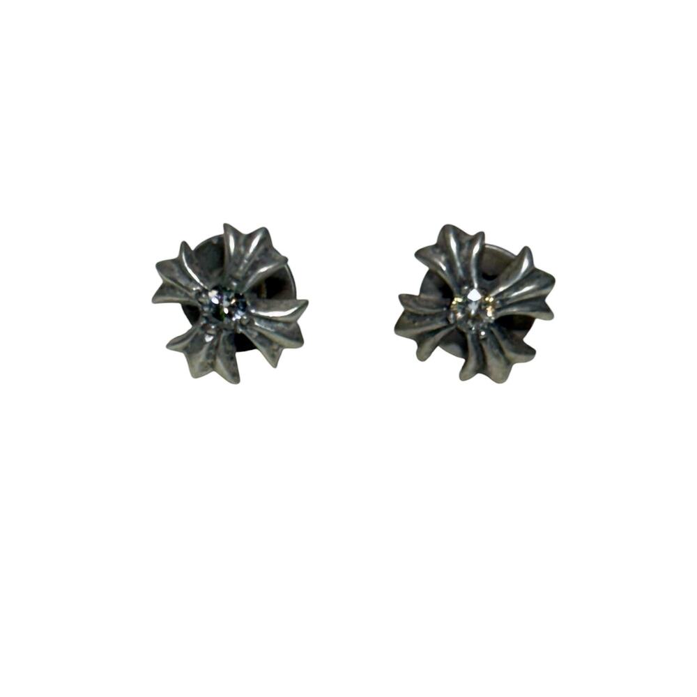 Chrome Hearts Sterling Silver Diamond Plus Cross Stud Bubblegum Earrings